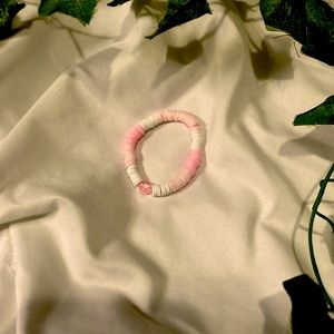 Pink and white heart claybead bracelet